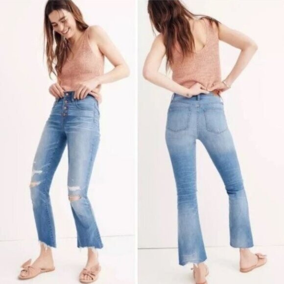 Madewell | Cali Demi Boot Cut Raw Hem Bronson Wash Button-Front Jeans - Picture 1 of 10